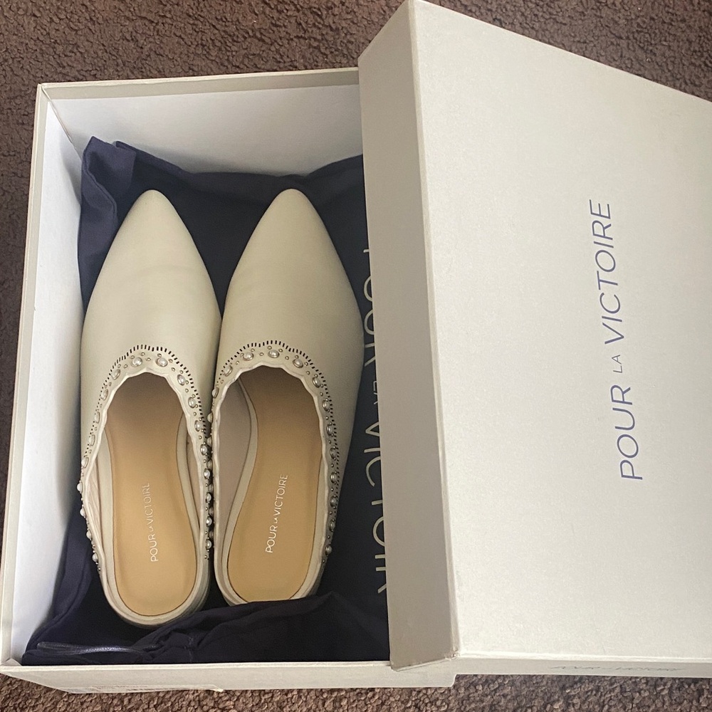 Pour La Victoire White Flats with Pearl Accents